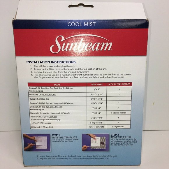 Sunbeam Cool Mist Humidifier Universal Filter Holmes Honeywell 2 Pk Arm & Hammer - Picture 2 of 12